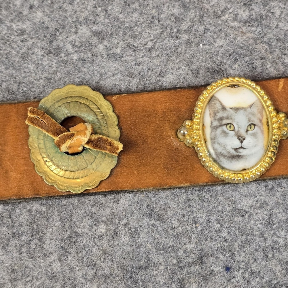 Vintage Jacobs Leather Belt Small Brown Cat Concho No Buckle USA CT 27.5" - Picture 7 of 16
